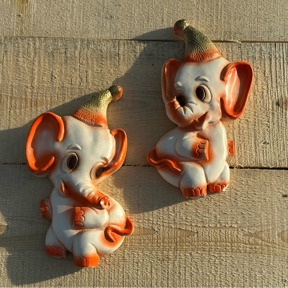 Vintage Chalkware elephant wall decor